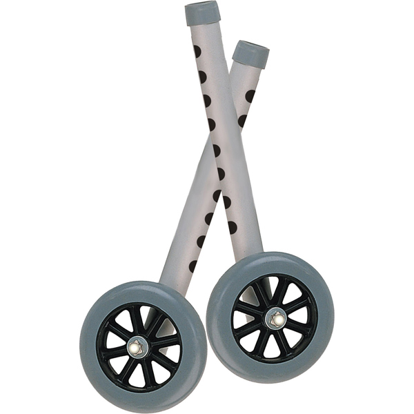 5 Inch Walker Wheels with Two Sets of Rear Glides for Use with Universal Walker - Pink Tubing - Click Image to Close